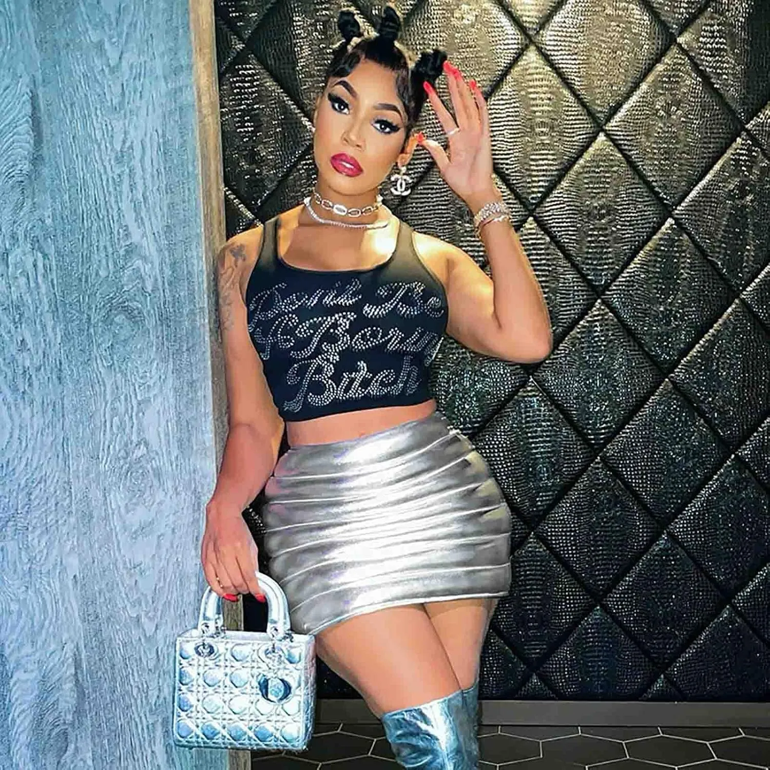 Woeoe Women's Metallic Shiny Skirt Blue Puffer Skirts Bubble Rave Winter Warm Bottom Outfit Clubwear