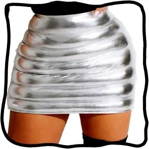 Woeoe Women's Metallic Shiny Skirt Blue Puffer Skirts Bubble Rave Winter Warm Bottom Outfit Clubwear