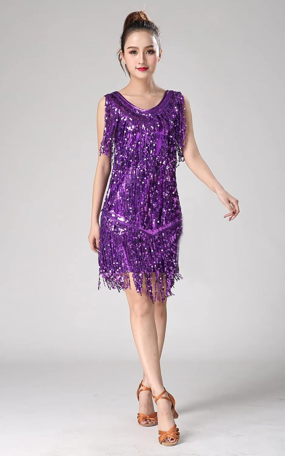 Women 1920s Dance Dress Sequin Tassel Fringe Flapper Latin Rumba Dress Glitter Salsa Tango Ballroom Dancing Dresses