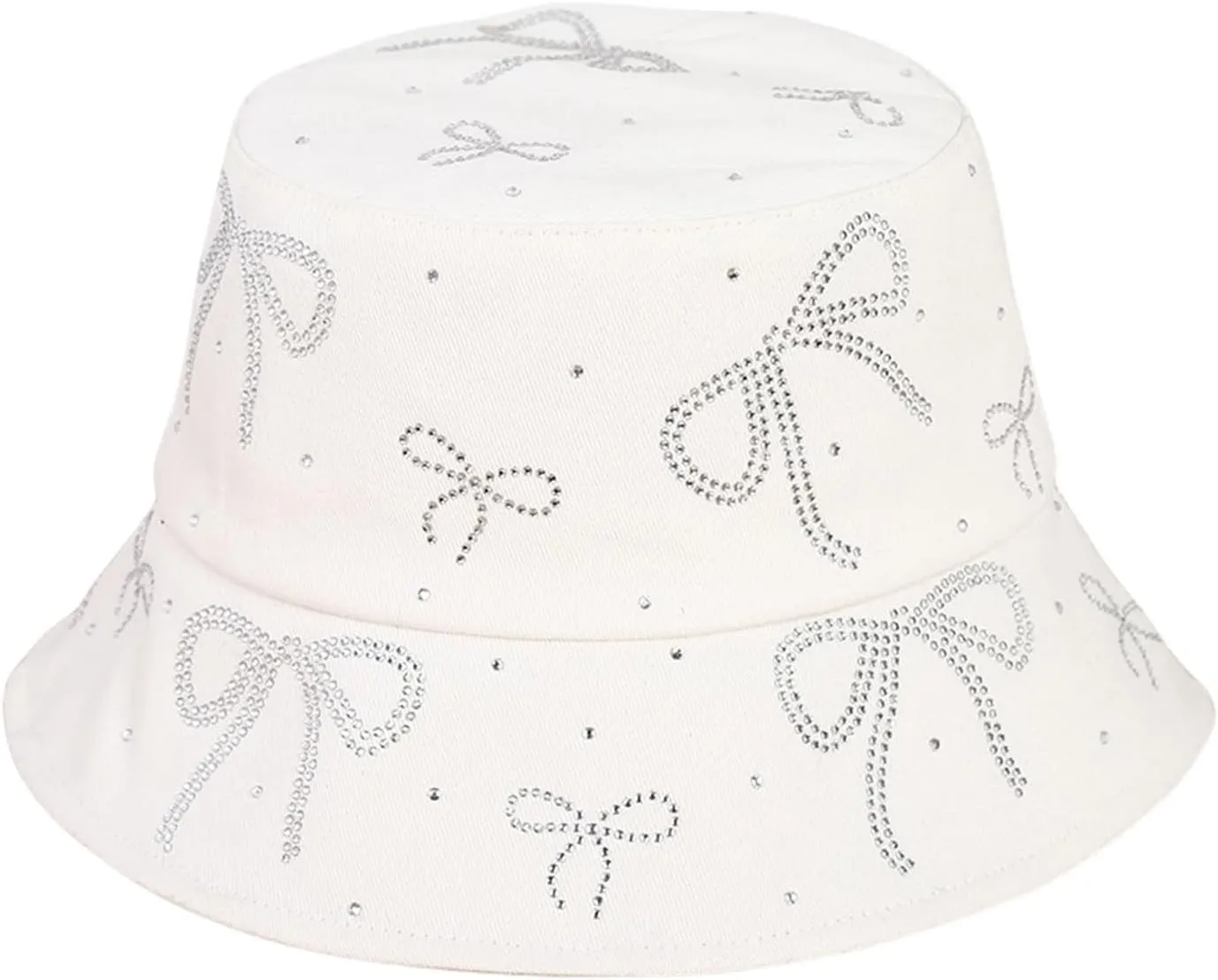 Women Bling Bucket Hat Bowknot Shiny Rhinestone Bucket Sun Hat Packable Summer Outdoor Fishing Caps