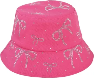 Women Bling Bucket Hat Bowknot Shiny Rhinestone Bucket Sun Hat Packable Summer Outdoor Fishing Caps