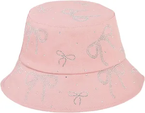 Women Bling Bucket Hat Bowknot Shiny Rhinestone Bucket Sun Hat Packable Summer Outdoor Fishing Caps