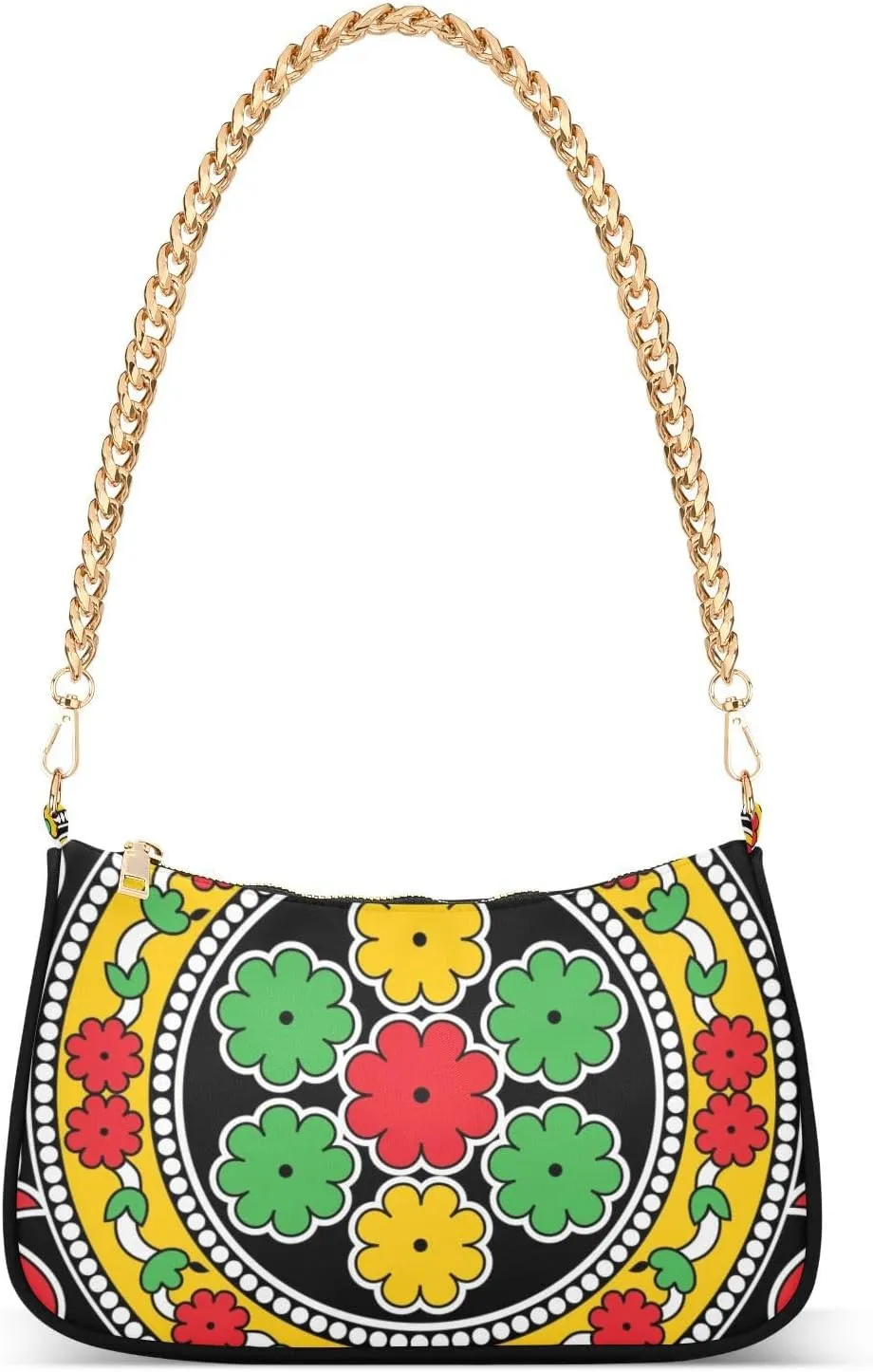 Women Chain Shoulder Purse Bag With Zipper Colorful Paisley Print, Hobo Tote Clutch Handbags with Chain Strap