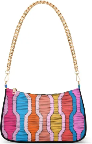 Women Chain Shoulder Purse Bag With Zipper Embroidery Rainbow Print, Colorful Ethnic Hobo Tote Clutch Handbags with Chain Strap