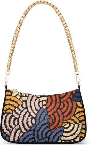 Women Chain Shoulder Purse Bag With Zipper Japanese Colorful Ethnic Folk Print, Hobo Tote Clutch Handbags with Chain Strap