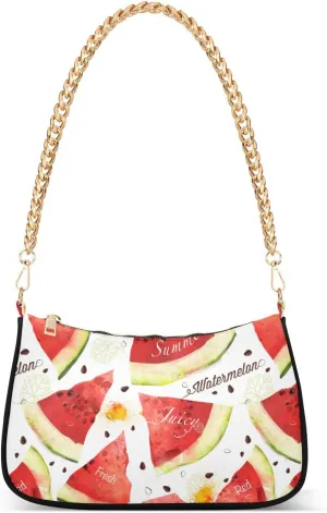 Women Chain Shoulder Purse Bag With Zipper Watermelon Juicy Piece Print, Watercolor Summer Hobo Tote Clutch Handbags with Chain Strap