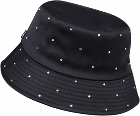 Women Bling Bucket Hat Silky Satin Shiny Rhinestone Bucket Sun Hat Packable Summer Outdoor Fishing Caps for Travel Beach