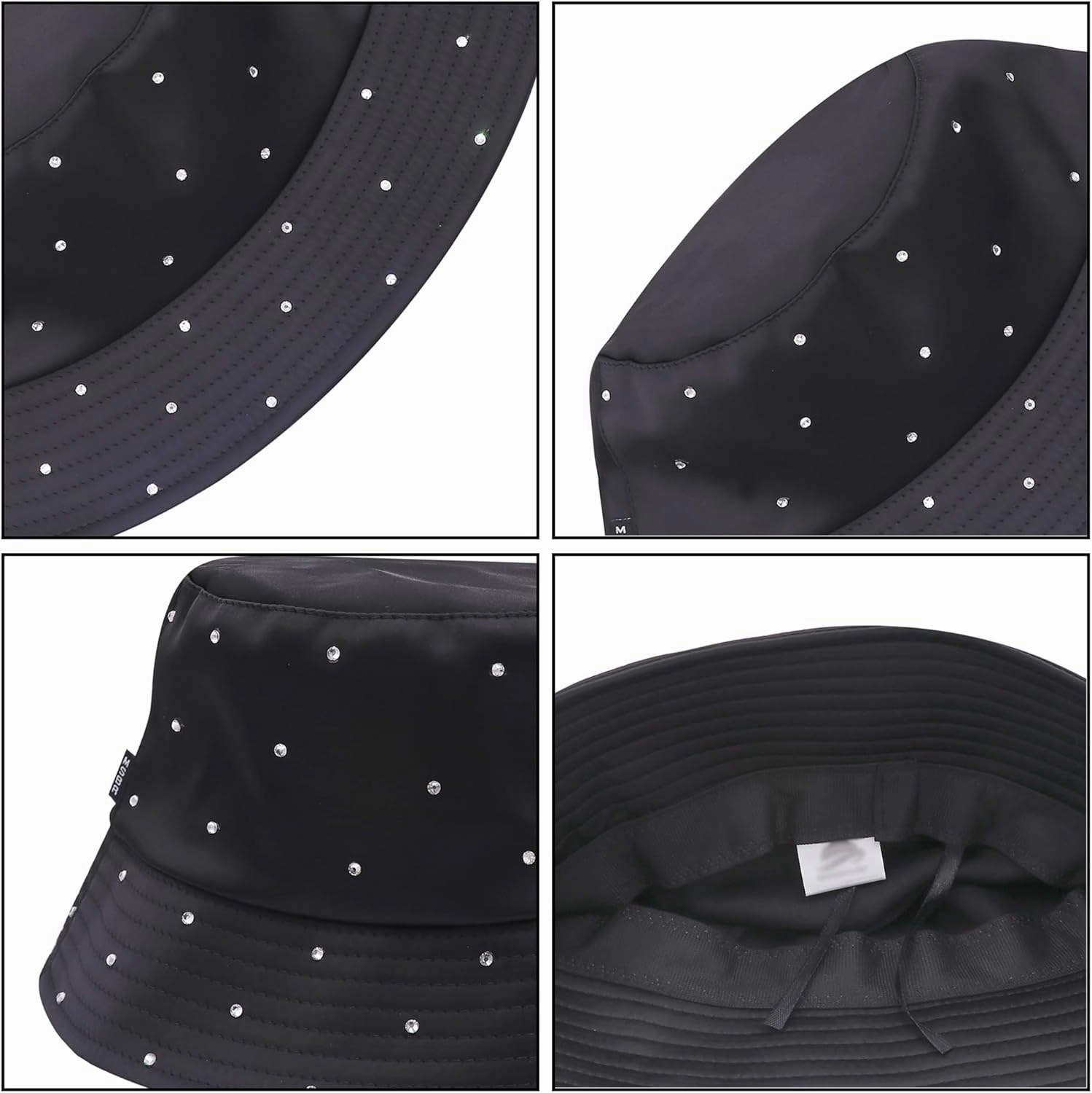 Women Bling Bucket Hat Silky Satin Shiny Rhinestone Bucket Sun Hat Packable Summer Outdoor Fishing Caps for Travel Beach