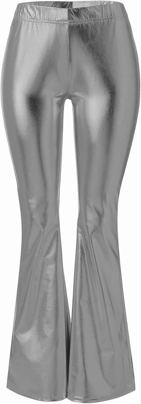 Women Flare Leggings Shiny Metallic Bell Bottom Bootcut Palazzo Pants High Waist Wide Leg Disco Dance Party Trousers