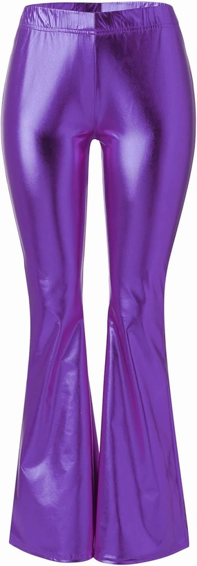 Women Flare Leggings Shiny Metallic Bell Bottom Bootcut Palazzo Pants High Waist Wide Leg Disco Dance Party Trousers