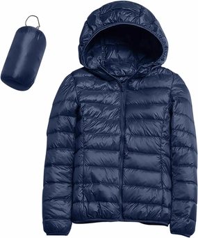 Women Packable Lightweight Full-Zip Puffer Jacket with Hood Quilted Winter Down Coat Ski Jacket Coat Puffer Jacket Womens
