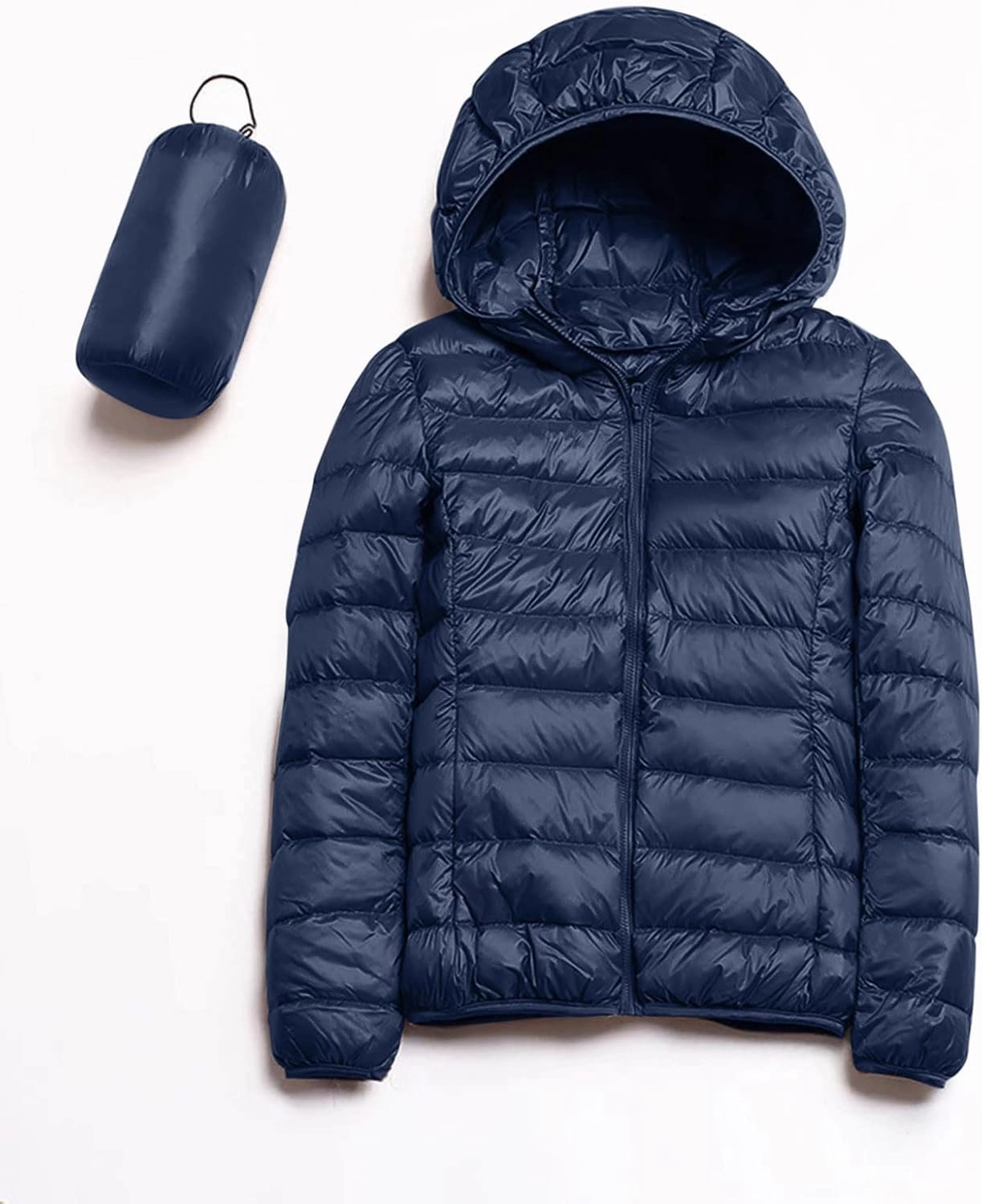 Women Packable Lightweight Full-Zip Puffer Jacket with Hood Quilted Winter Down Coat Ski Jacket Coat Puffer Jacket Womens
