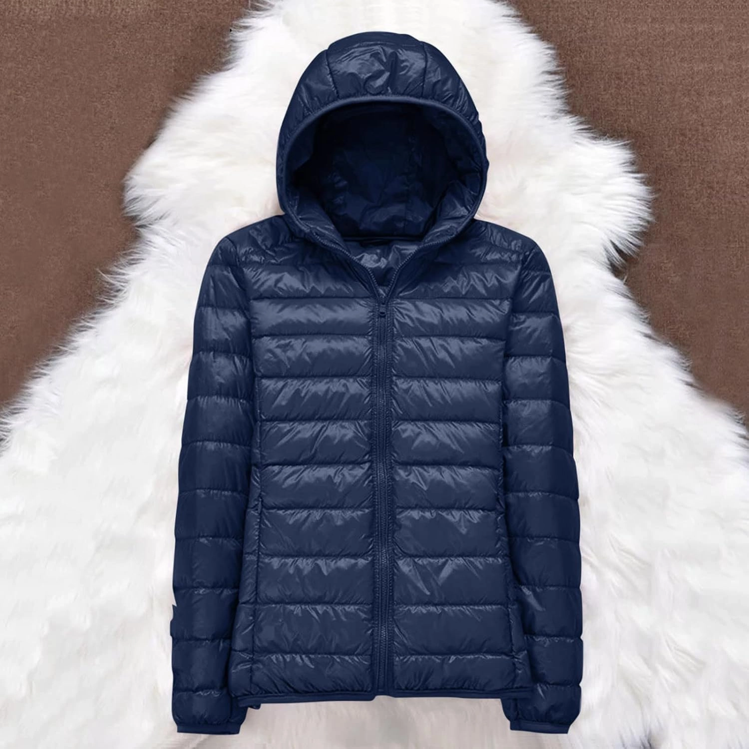 Women Packable Lightweight Full-Zip Puffer Jacket with Hood Quilted Winter Down Coat Ski Jacket Coat Puffer Jacket Womens