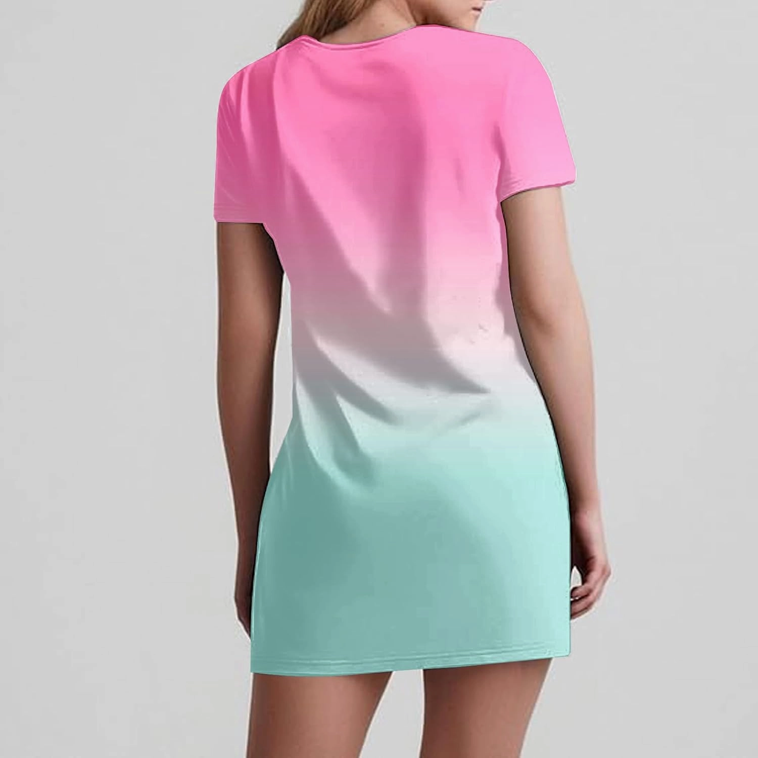 Women's Fashion Summer Dress Gradient Short Sleeve V-Neck Lounge Dresses Loose Comfy Solid Midi Skirts Vacation