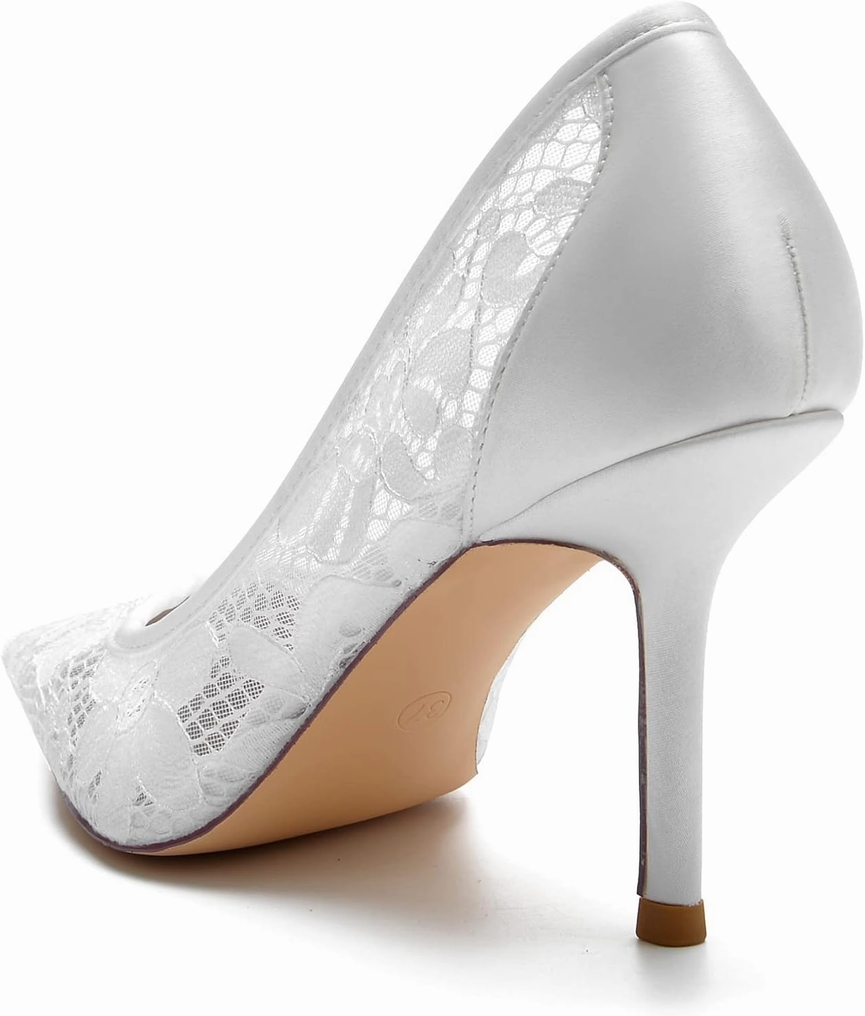 Women's Pointed Toe High Heels Pointed Toe Lace Mesh Satin for Office Bride Wedding Shoes
