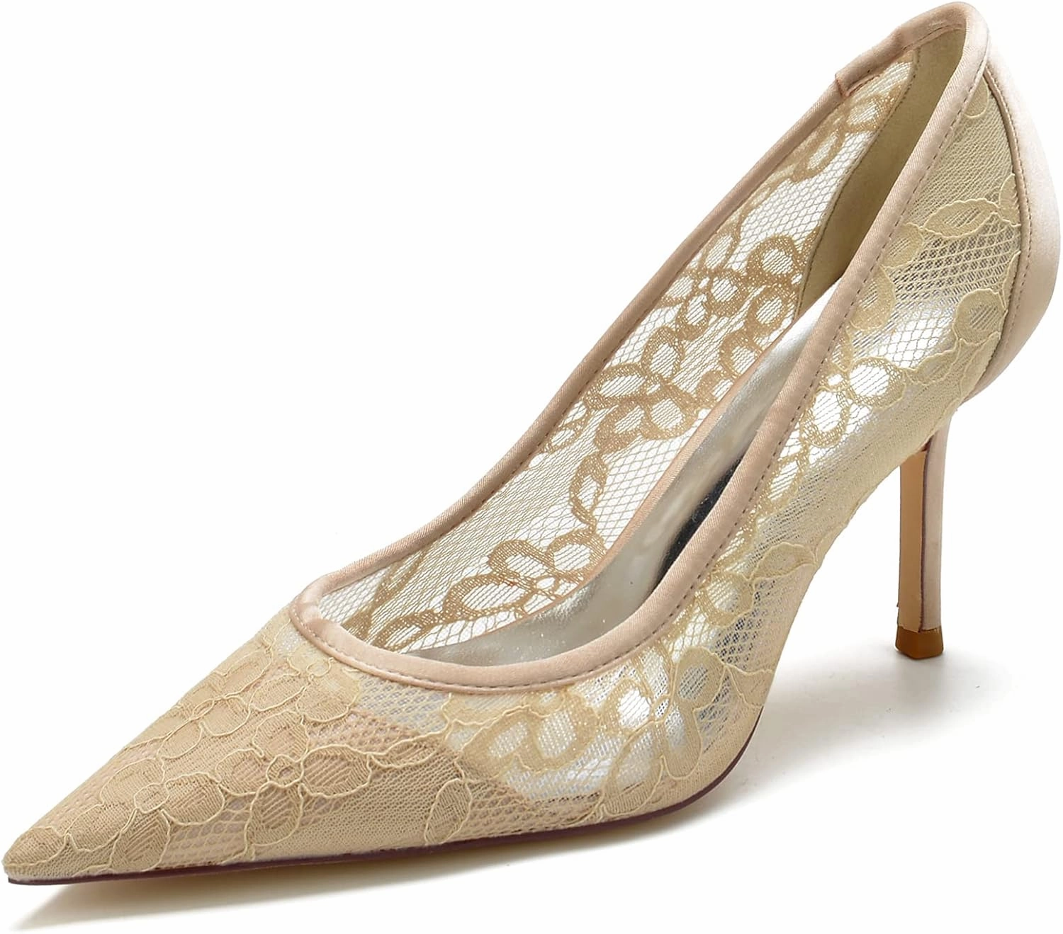 Women's Pointed Toe High Heels Pointed Toe Lace Mesh Satin for Office Bride Wedding Shoes