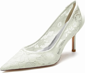 Women's Pointed Toe High Heels Pointed Toe Lace Mesh Satin for Office Bride Wedding Shoes