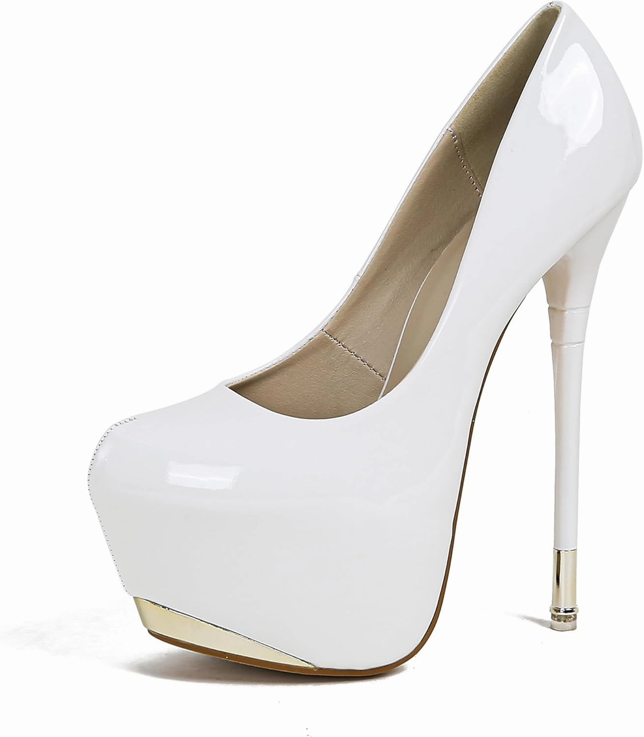 Women's Stiletto High Heels with Platform in Patent Leather Large Size Shoes Round Toe Slip On Pumps Dress Sandals Office Clubbing Work Courts for Models Runway Shows