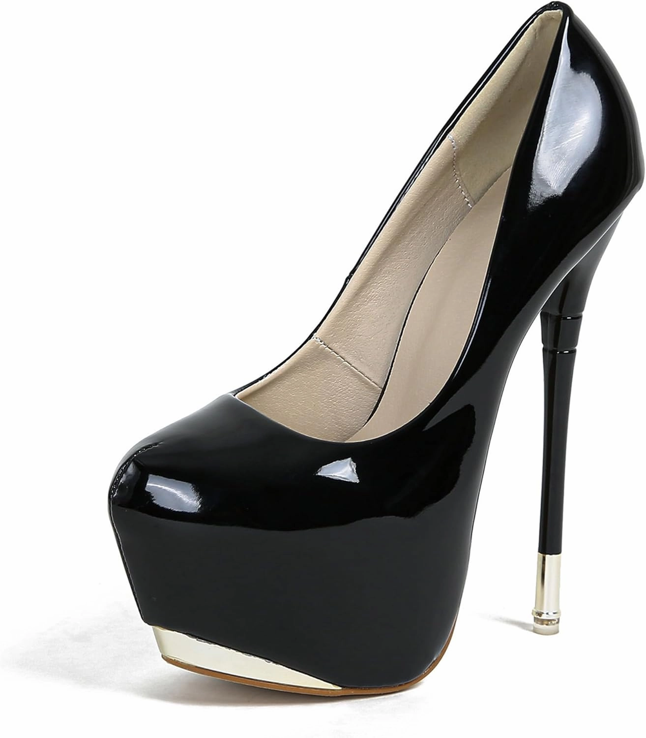 Women's Stiletto High Heels with Platform in Patent Leather Large Size Shoes Round Toe Slip On Pumps Dress Sandals Office Clubbing Work Courts for Models Runway Shows