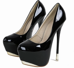 Women's Stiletto High Heels with Platform in Patent Leather Large Size Shoes Round Toe Slip On Pumps Dress Sandals Office Clubbing Work Courts for Models Runway Shows