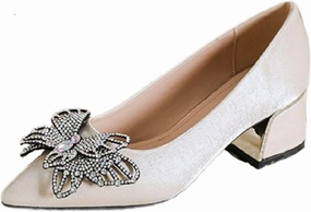 Women's Suede Rhinestone Chunky Low Heel Dress Pumps Shiny Closed Pointed Toe Butterfly Decoration Slip On Non-Slip Wedding High Heel Shoe Business Date Party Formal Shoe