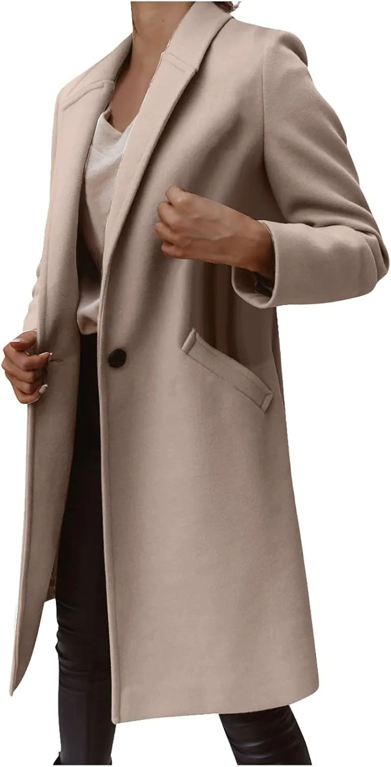 Women's Basic Wool Blend Pea Coats,Essential Double Breasted Midi Wool Blend Pea Coats Blazer Warm Winter Big Jackets