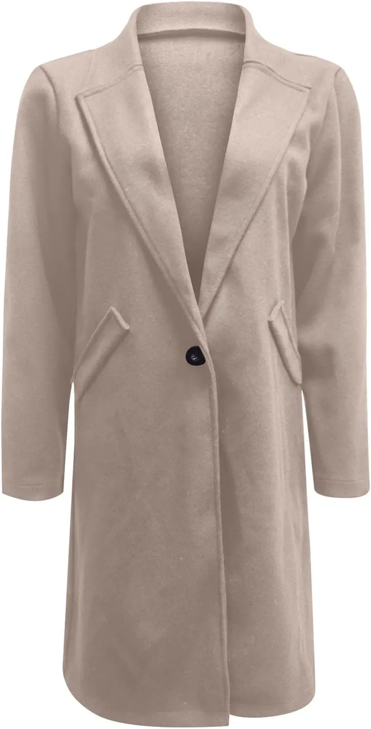 Women's Basic Wool Blend Pea Coats,Essential Double Breasted Midi Wool Blend Pea Coats Blazer Warm Winter Big Jackets