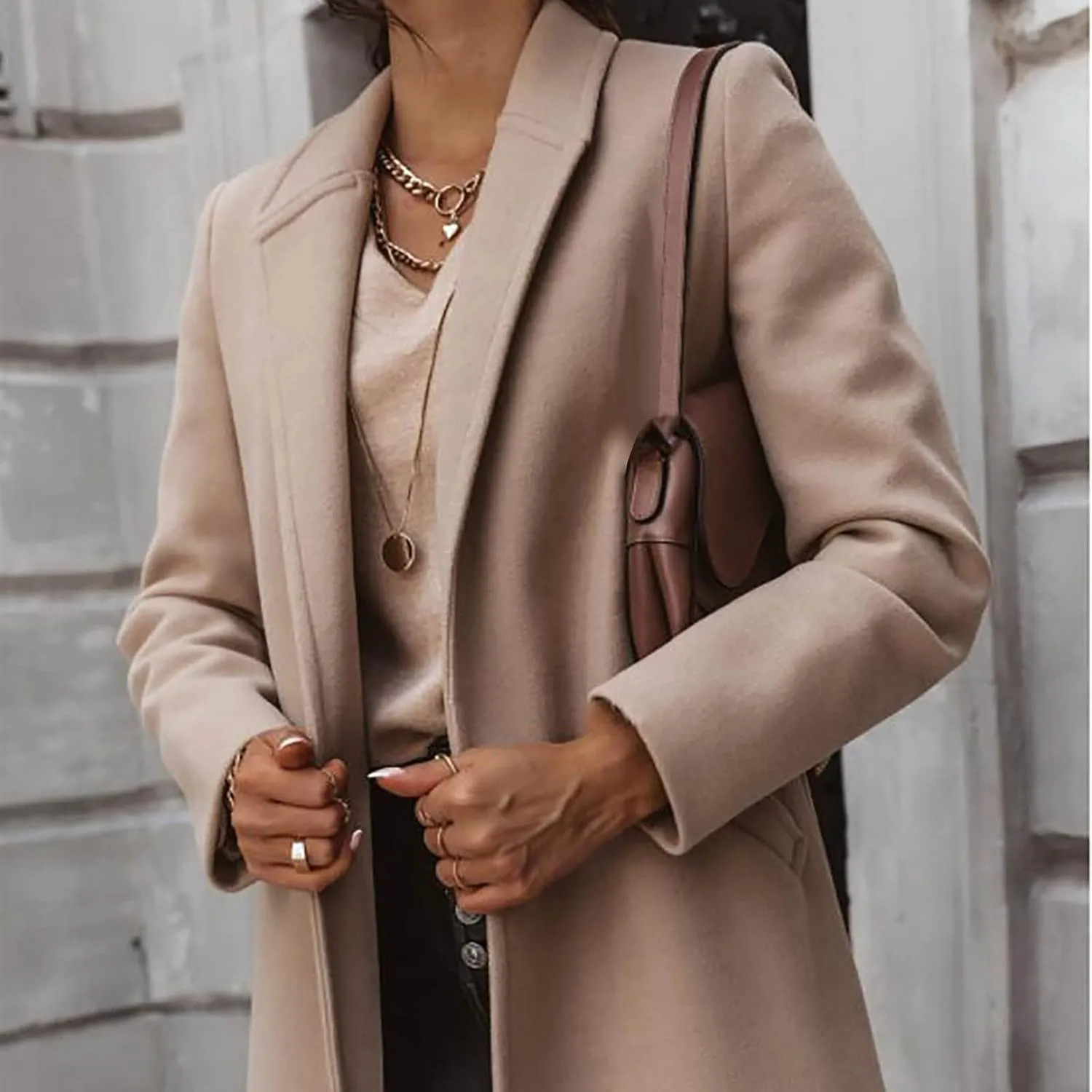Women's Basic Wool Blend Pea Coats,Essential Double Breasted Midi Wool Blend Pea Coats Blazer Warm Winter Big Jackets