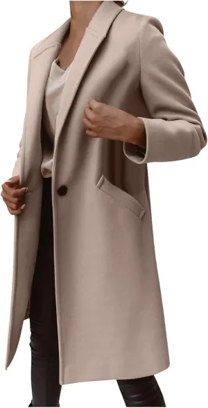 Women's Basic Wool Blend Pea Coats,Essential Double Breasted Midi Wool Blend Pea Coats Blazer Warm Winter Big Jackets