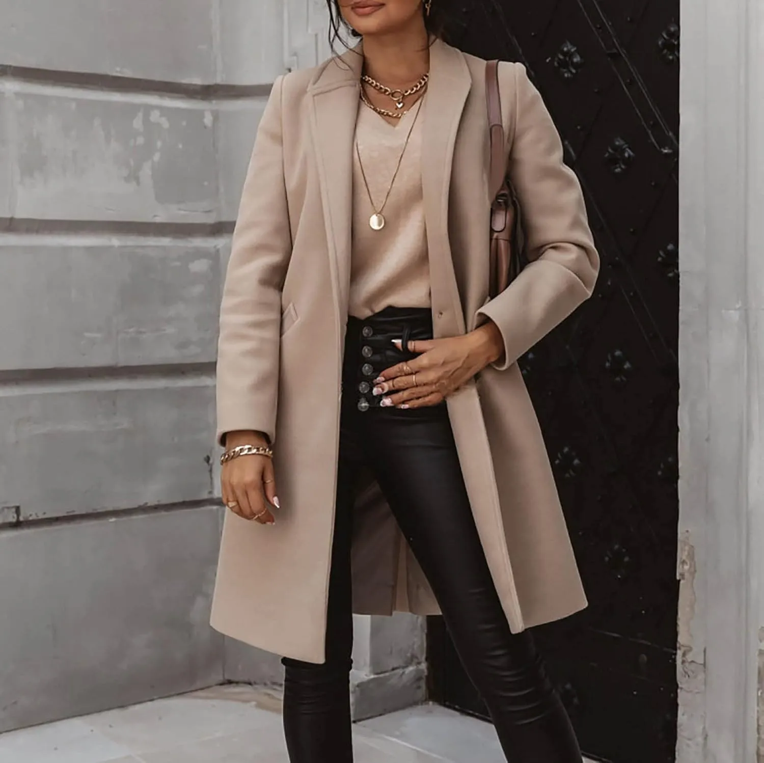 Women's Basic Wool Blend Pea Coats,Essential Double Breasted Midi Wool Blend Pea Coats Blazer Warm Winter Big Jackets