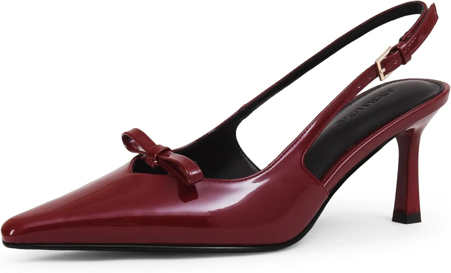 Women's Bow Pumps 2.8 in Kitten Heels Closed Pointed Toe V-Cut Slingback Faux Patent Leather