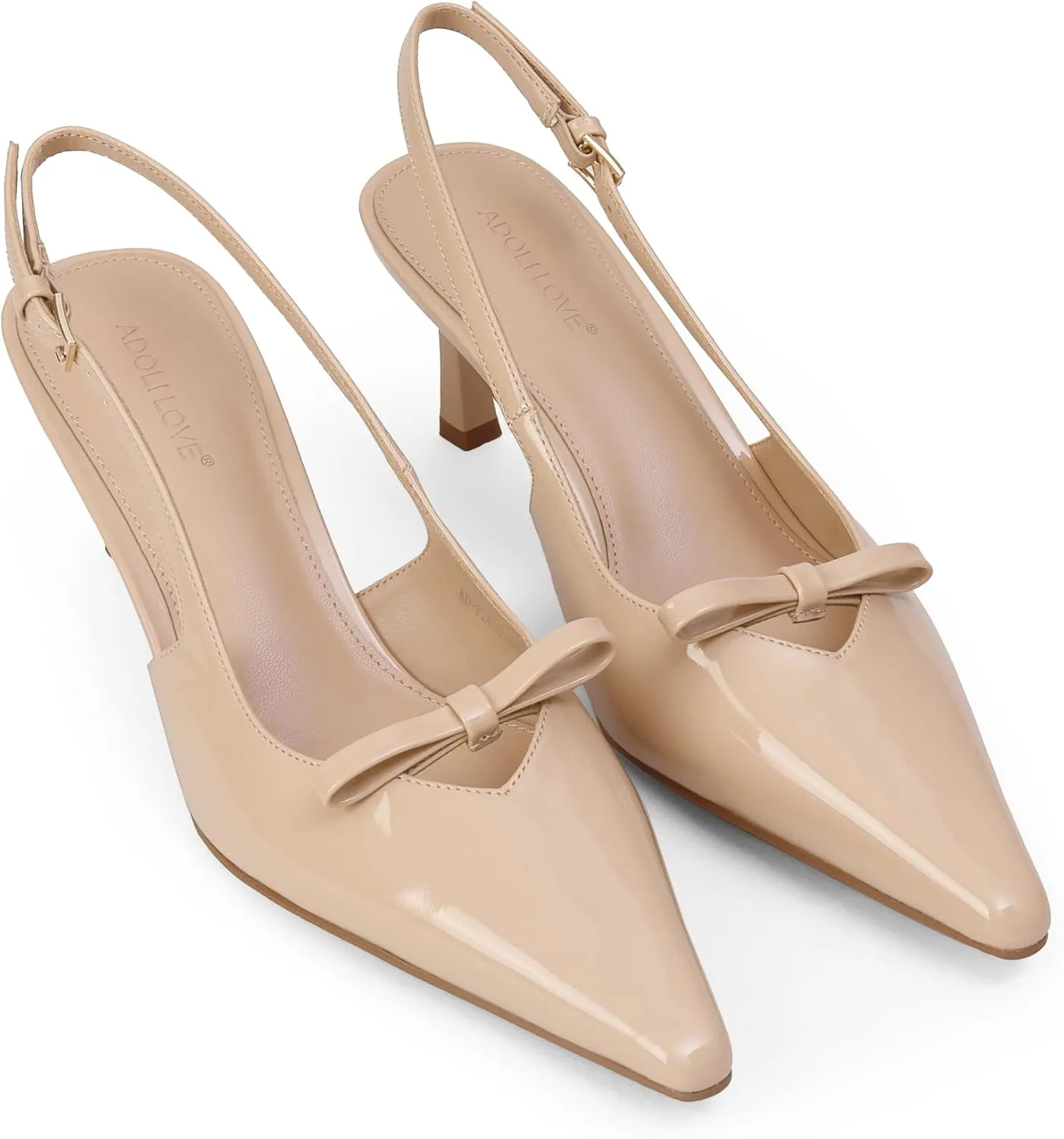 Women's Bow Pumps 2.8 in Kitten Heels Closed Pointed Toe V-Cut Slingback Faux Patent Leather
