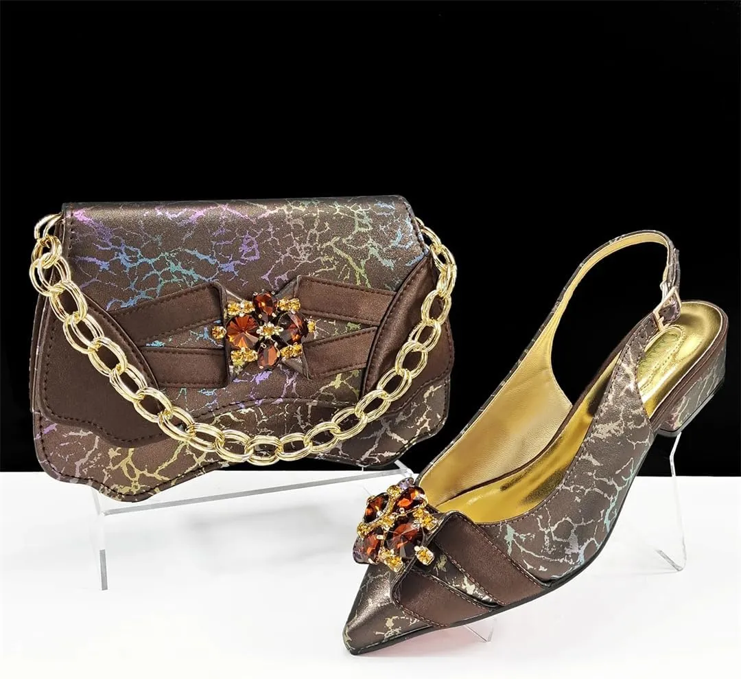 Women’S Elegant Italian Shoe and Bag Set with Matching PU Soft Leather Pumps Thin Heels Buckle Strap for Dress