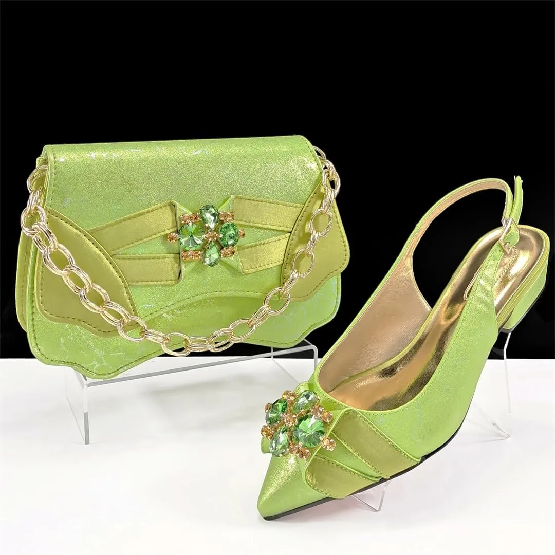 Women’S Elegant Italian Shoe and Bag Set with Matching PU Soft Leather Pumps Thin Heels Buckle Strap for Dress