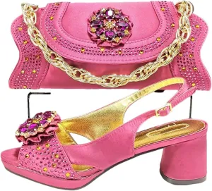 Women’S Elegant Olive Diamond Pumps and Matching Bag Set with Rhinestone Metal Decoration for Wedding Party Comfortable Streamline Slingbacks