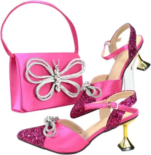 Women’S Elegant Red Shoes and Bag Set Pointed Toe Spike Heels Buckle Strap High Heel for Party