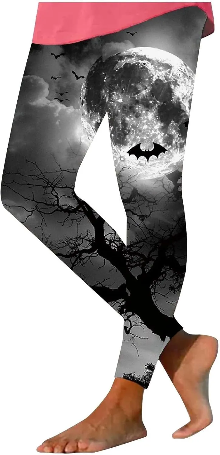 Women's Halloween Pumpkin Leggings High Waist Slim Leggings Yoga Pants Stretchy Athletic Legging Tights Halloween