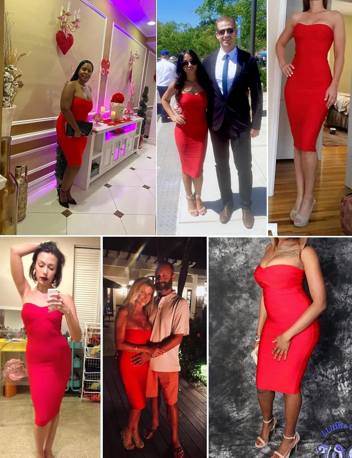 Women's Midi Cocktail Dresses Strapless Bandage Bodycon Dress Wedding Party Dress