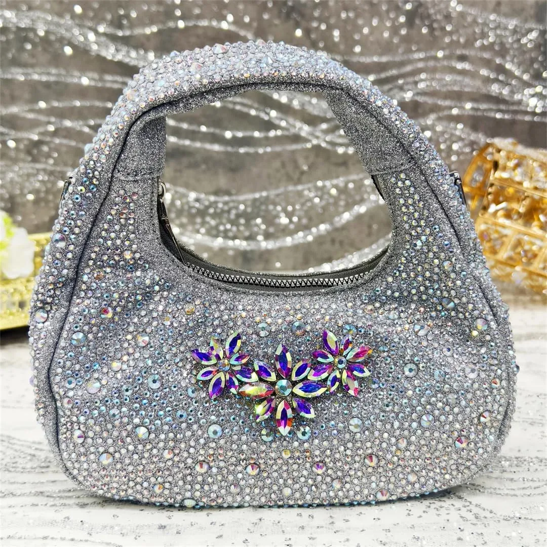 Women’S Pointed Toe Rhinestone Pumps and Bag Set for Wedding Party Elegant Luxury Fashion Spike Heel Slingbacks