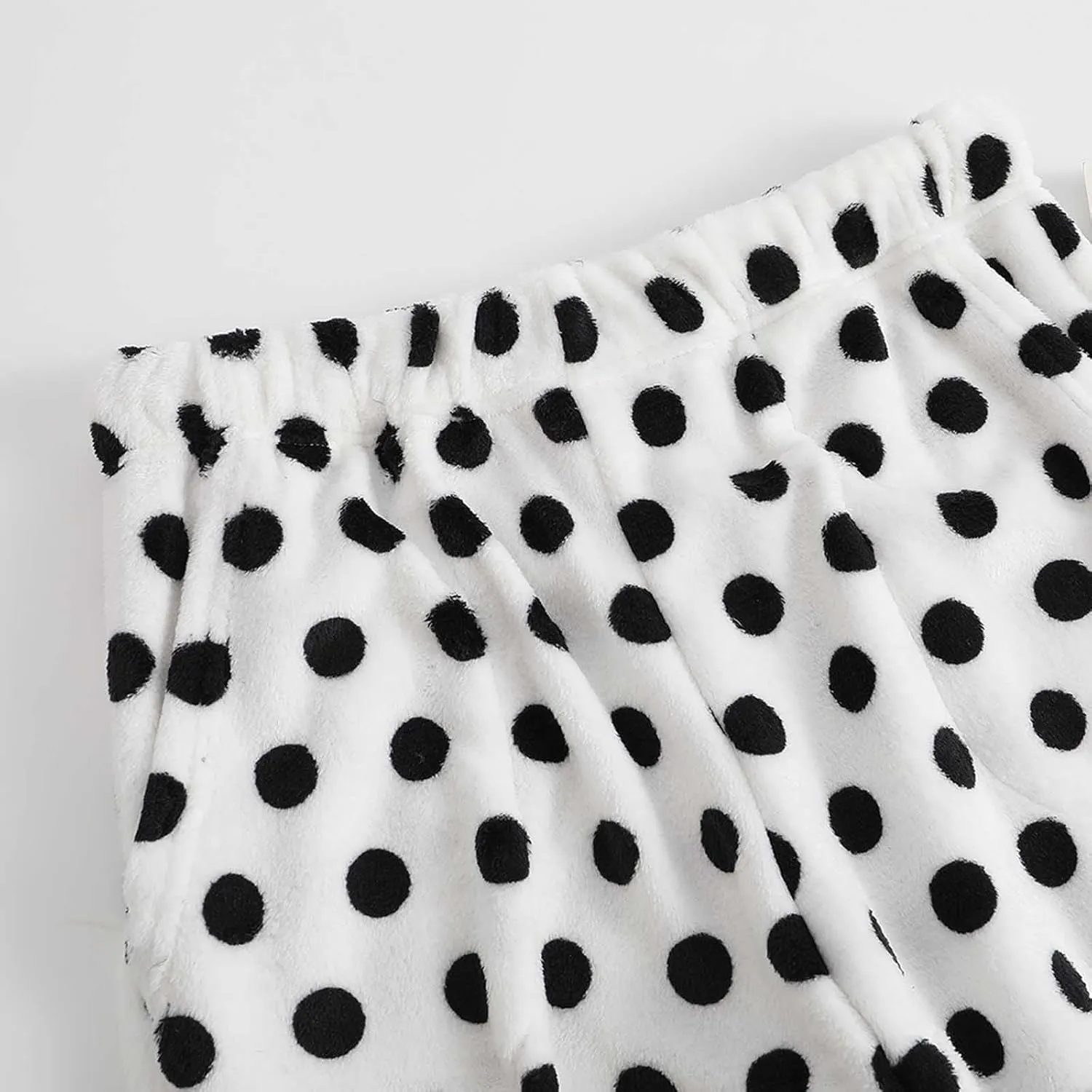 Womens Polka Dot Print Plush Pajama Pants Winter Warm Fleece Fuzzy Pj Bottoms Wide Leg Cozy Lounge Pants Sleepwear