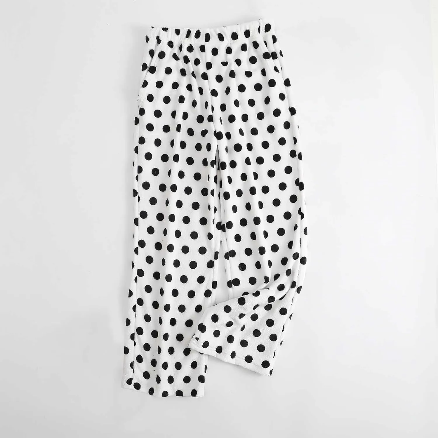 Womens Polka Dot Print Plush Pajama Pants Winter Warm Fleece Fuzzy Pj Bottoms Wide Leg Cozy Lounge Pants Sleepwear