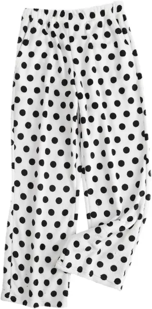 Womens Polka Dot Print Plush Pajama Pants Winter Warm Fleece Fuzzy Pj Bottoms Wide Leg Cozy Lounge Pants Sleepwear