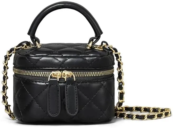 Women's Quilted Square Pocket Fashion Mini Zipper Closure Handbag Cute Top Small Handle Purse