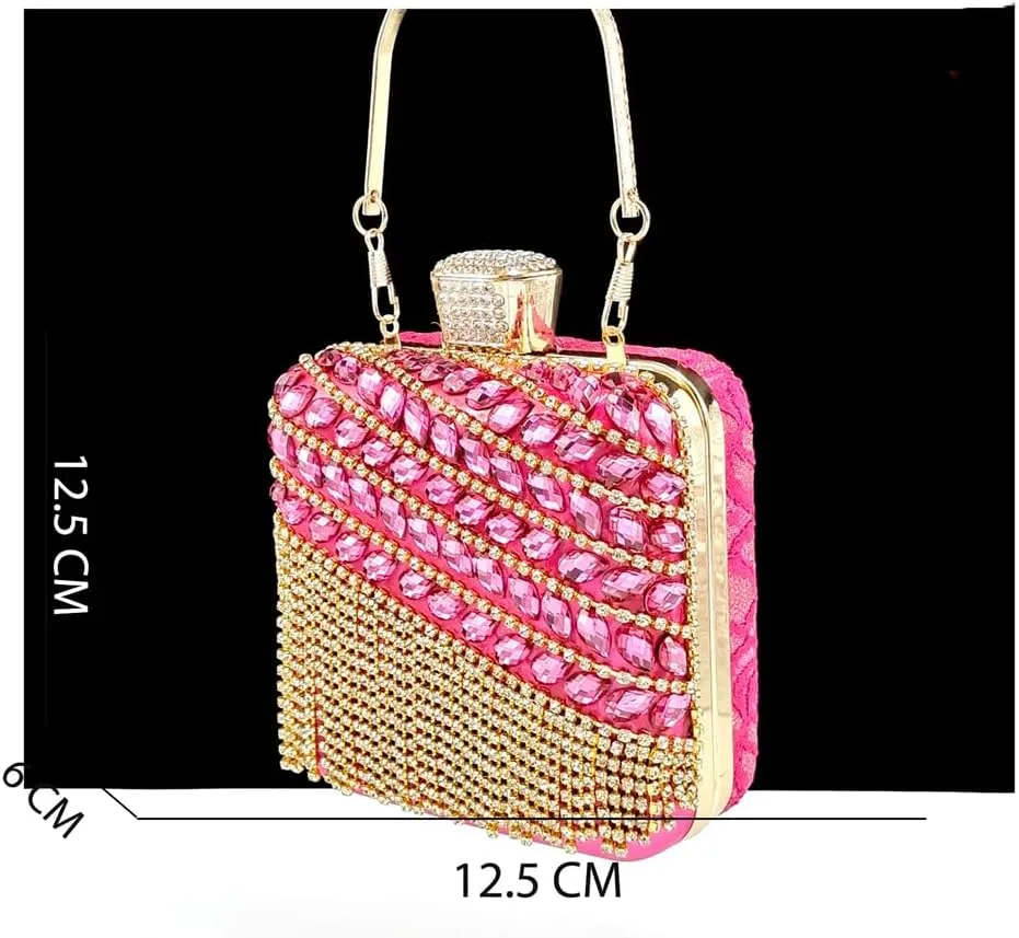 Women’S Shiny Purple Lace Pumps and Elegant Bag Set with Rhinestone Decoration for Party Comfortable Ankle Strap Heels