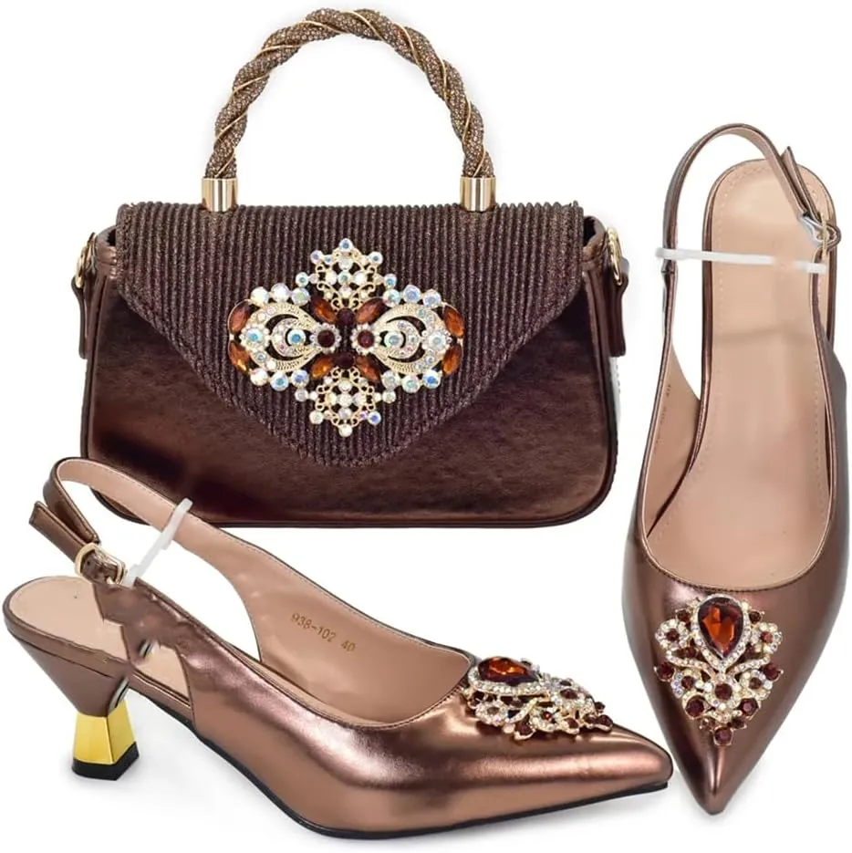 Women’S Silver Italian Shoes and Bag Set for Evening with Thin Heels and Peep Toe