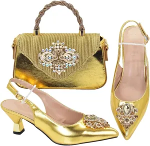 Women’S Silver Italian Shoes and Bag Set for Evening with Thin Heels and Peep Toe