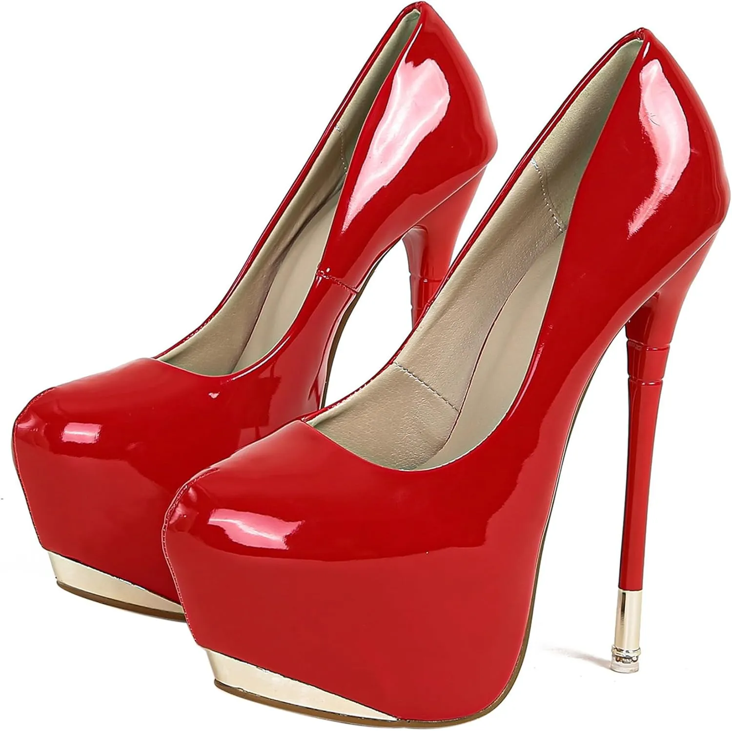 Women's Stiletto High Heels with Platform in Patent Leather Large Size Shoes Round Toe Slip On Pumps Dress Sandals Office Clubbing Work Courts for Models Runway Shows