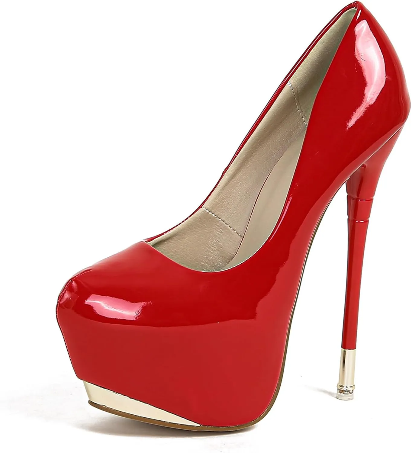 Women's Stiletto High Heels with Platform in Patent Leather Large Size Shoes Round Toe Slip On Pumps Dress Sandals Office Clubbing Work Courts for Models Runway Shows