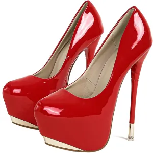 Women's Stiletto High Heels with Platform in Patent Leather Large Size Shoes Round Toe Slip On Pumps Dress Sandals Office Clubbing Work Courts for Models Runway Shows