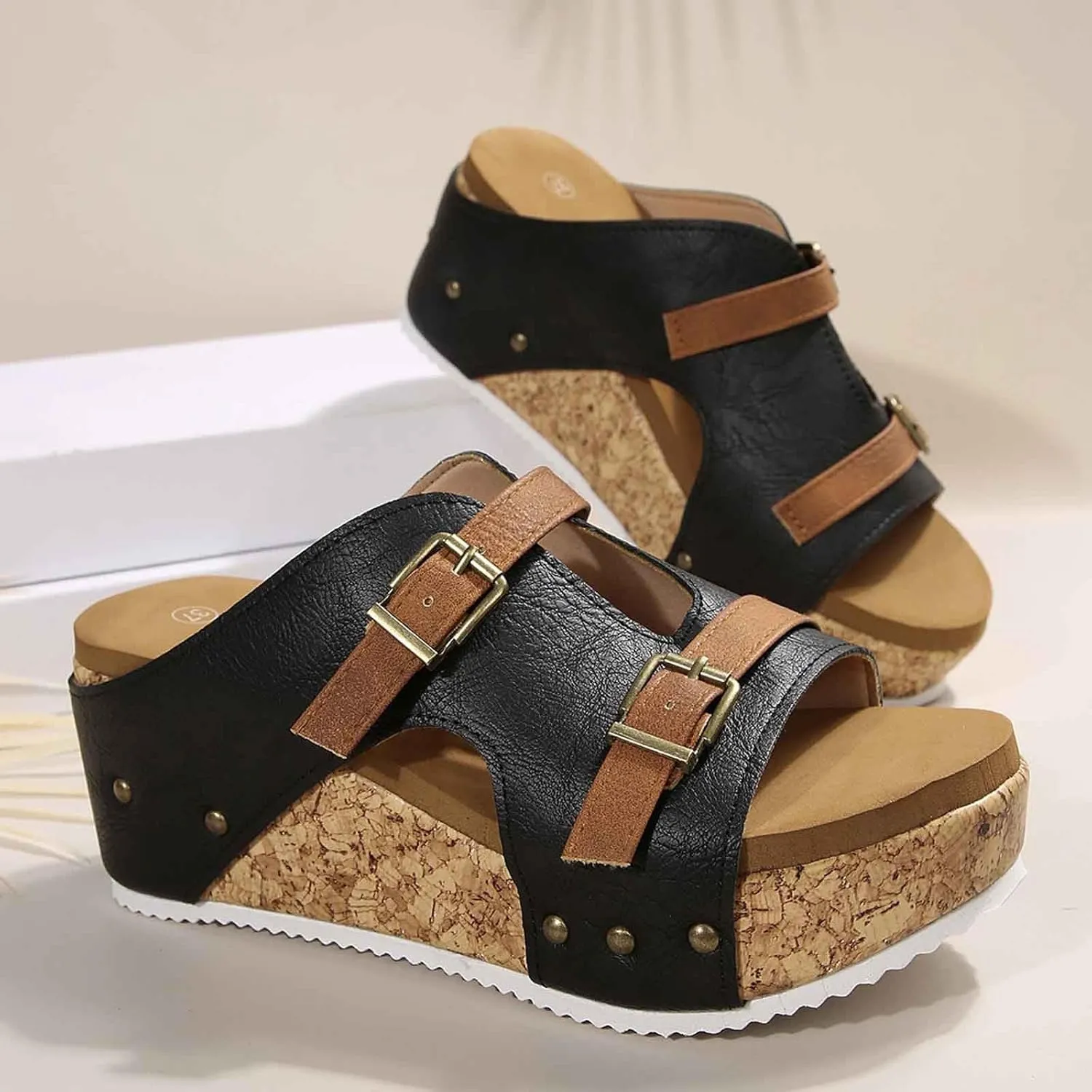 Women's Summer Platform Sandals Slip On Comfortable Wedge Slippers with Buckle Strap Casual Outdoor Beach